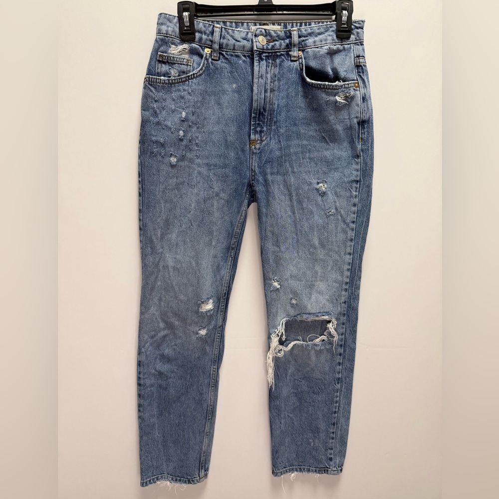 We The Free by Free People Dakota Straight Leg Distressed Fray Hem Jeans Size 27 - Picture 2 of 11